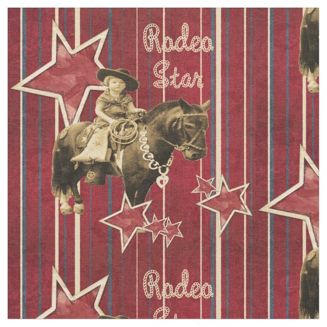 Vintage Cowgirl Rodeo Star Western Fabric (Close Up)
