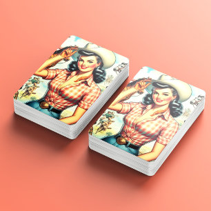 Vintage Cowgirl Seamless Illustration Playing Cards