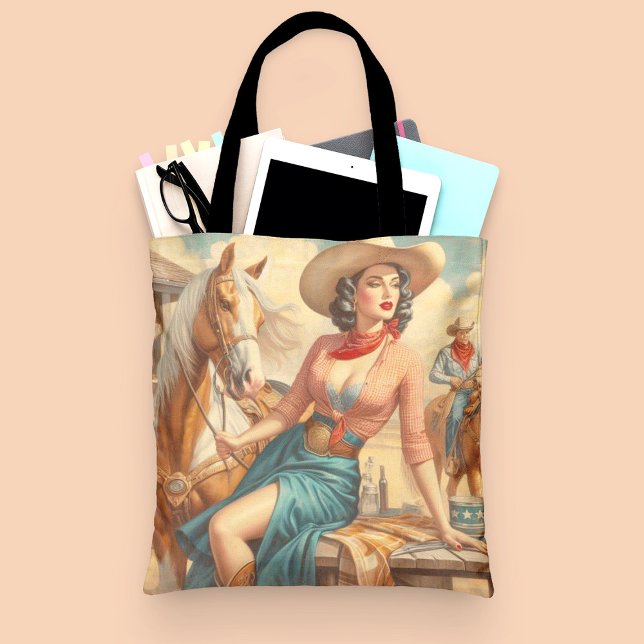 Vintage Cowgirl Tote Bag (Creator Uploaded)