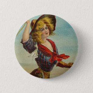 Vintage Cowgirl Western Cowboy Illustration Art 6 Cm Round Badge
