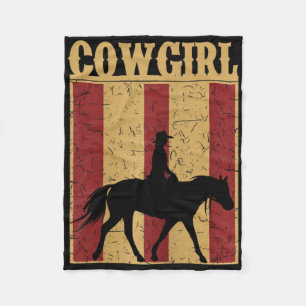 Vintage Cowgirl Western Horse And Rider Silhouette Fleece Blanket