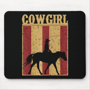 Vintage Cowgirl Western Horse And Rider Silhouette Mouse Pad