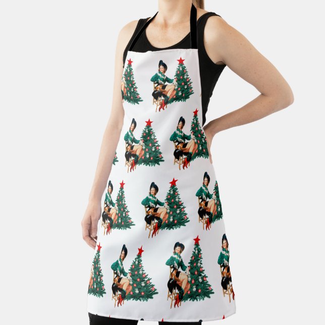 Vintage Cowgirl With Christmas Tree   Apron (Insitu)