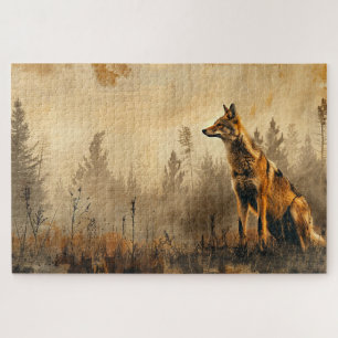 Vintage Coyote Autumn Landscape 20x30 Jigsaw Puzzle