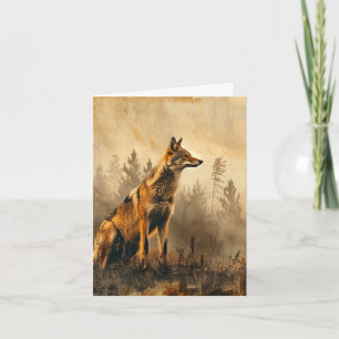 Vintage Coyote Autumn Landscape Blank Note Card