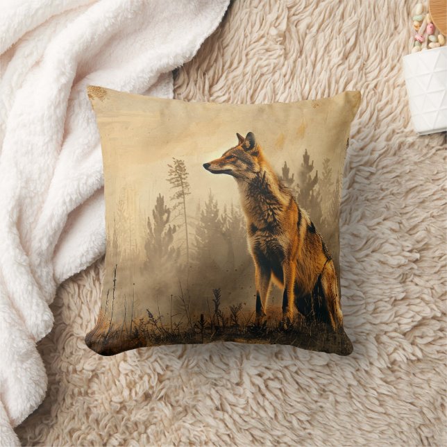 Vintage Coyote Autumn Landscape Cushion (Blanket)