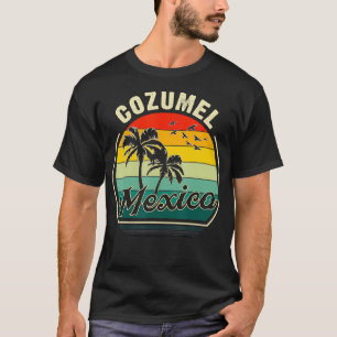 Vintage Cozumel Mexico Summer Vacation Sunset Palm T-Shirt