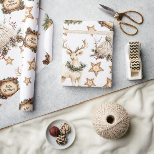 Vintage Cozy Christmas Deer Wrapping Paper