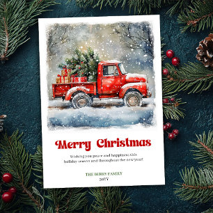 Vintage Cozy Rustic Red Truck Christmas Scene Card
