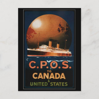 Vintage CPOS to Canada United States Ship Travel Postcard