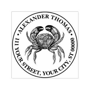 Vintage Crab #1 Drawing Name Return Address Self-inking Stamp