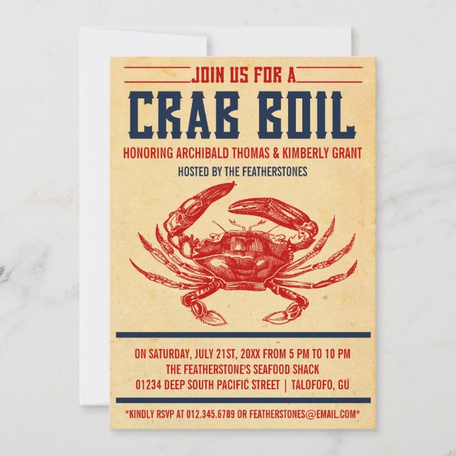 Vintage Crab Boil Party Invitations (Front)