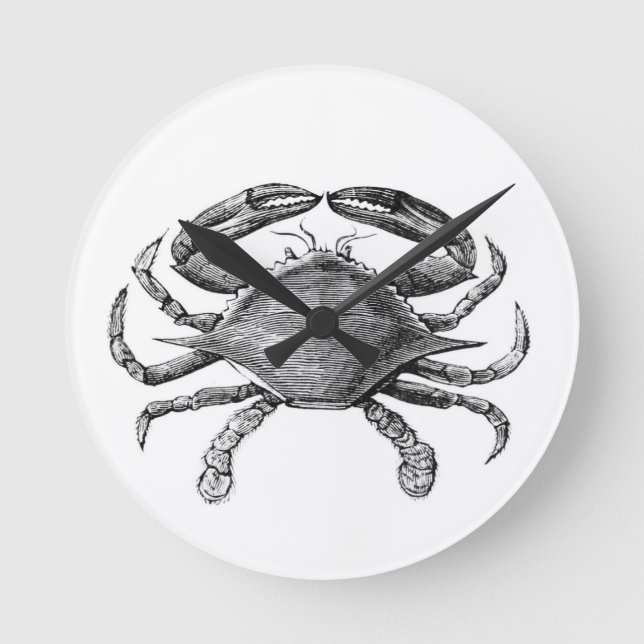 Vintage Crab Drawing Round Clock (Front)