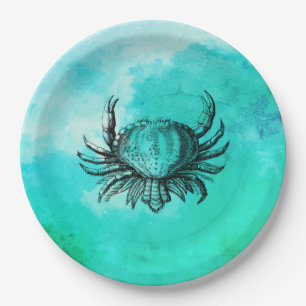 Vintage Crab Illustration (Sea Life Beach Animal) Paper Plate