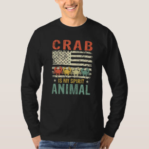 Vintage Crab Spirit Animal Retro Us American Flag T-Shirt