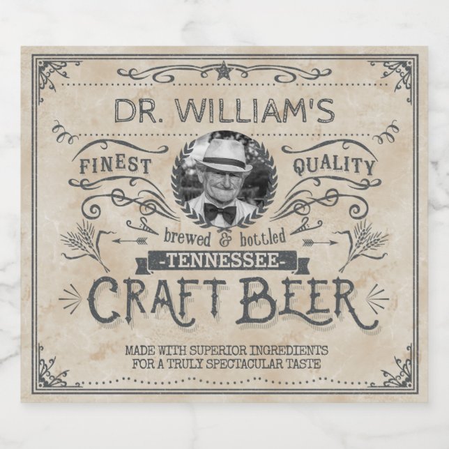 Vintage Craft Beer Custom Brewer Photo Bottle Label (Single Label)