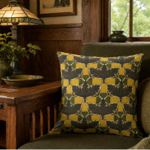 Vintage Craftsman Acorns & Oak Leaves Pattern Cushion