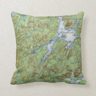 Vintage Cranberry Lake New York Topographical Map Cushion