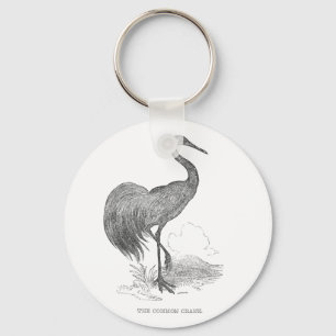 Vintage Crane Bird Pen and Ink Drawing Key Ring