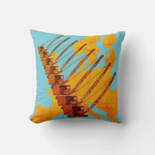 VINTAGE CRANE CRANE OPERATOR MAP OF EUROPE CUSHION