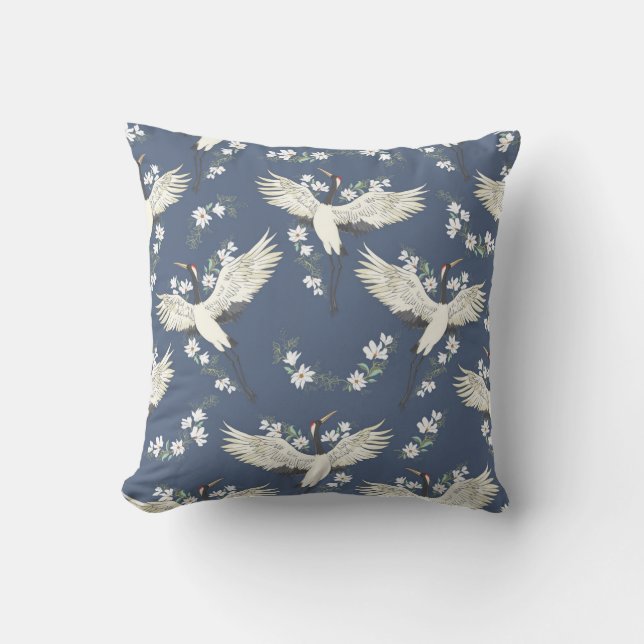 Vintage Crane: Flying Bird Pattern Cushion (Front)