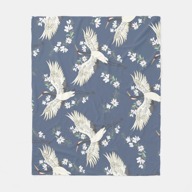 Vintage Crane: Flying Bird Pattern Fleece Blanket (Front)