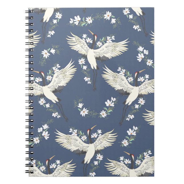 Vintage Crane: Flying Bird Pattern Notebook (Front)