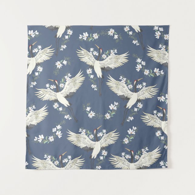 Vintage Crane: Flying Bird Pattern Tapestry (Front)