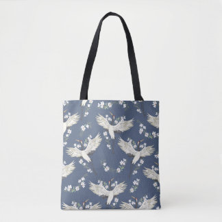 Vintage Crane: Flying Bird Pattern Tote Bag