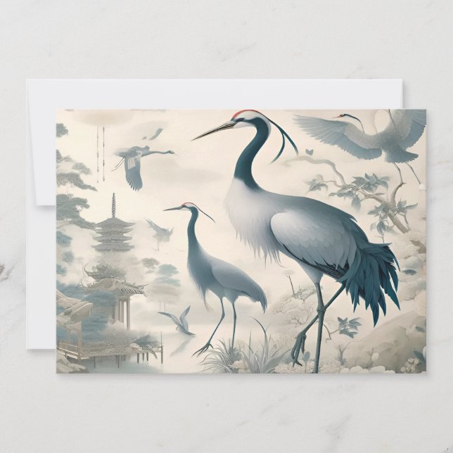 Vintage Cranes Crane Birds Wallpaper Invitation (Front)