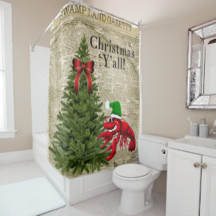 Vintage Crawfish It’s Christmas Y’all Shower Curtain
