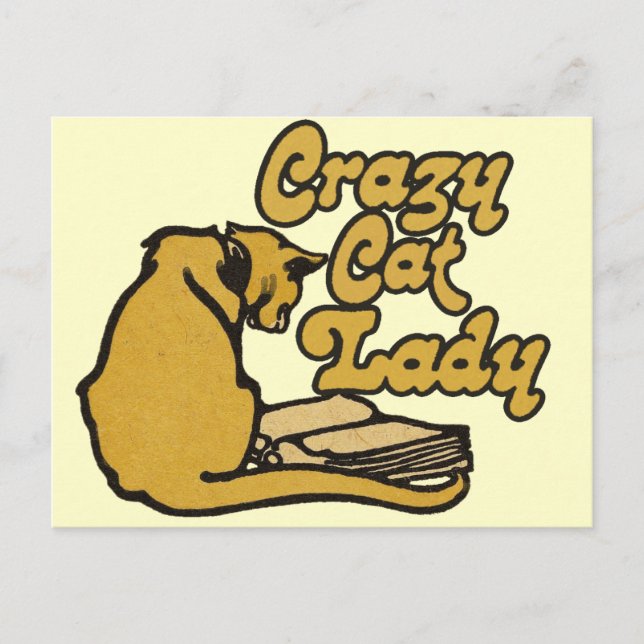 Vintage Crazy Cat Lady Postcard (Front)