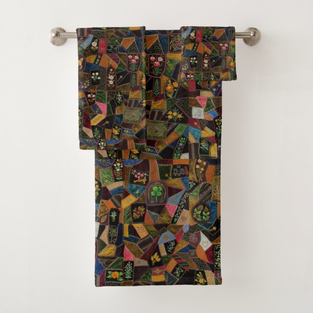 Vintage Crazy Quilt Bath Towel Set (Insitu)