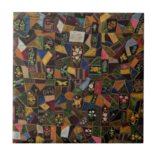 Vintage Crazy Quilt Ceramic Tile (Front)