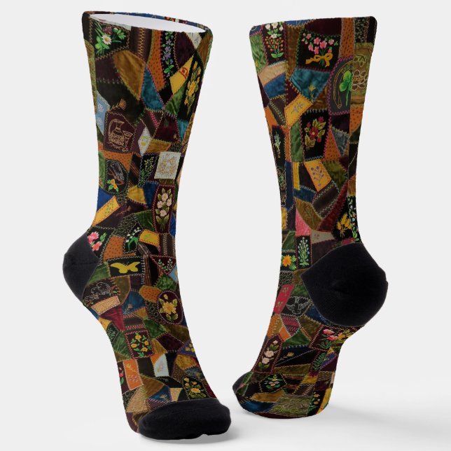 Vintage Crazy Quilt Socks (Angled)