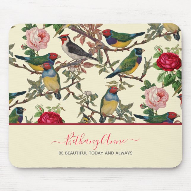 Vintage Cream and Red Chinoiserie Victorian Birds  Mouse Pad (Front)