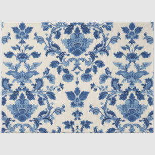 Vintage Cream Blue Damask Decoupage Tissue Paper