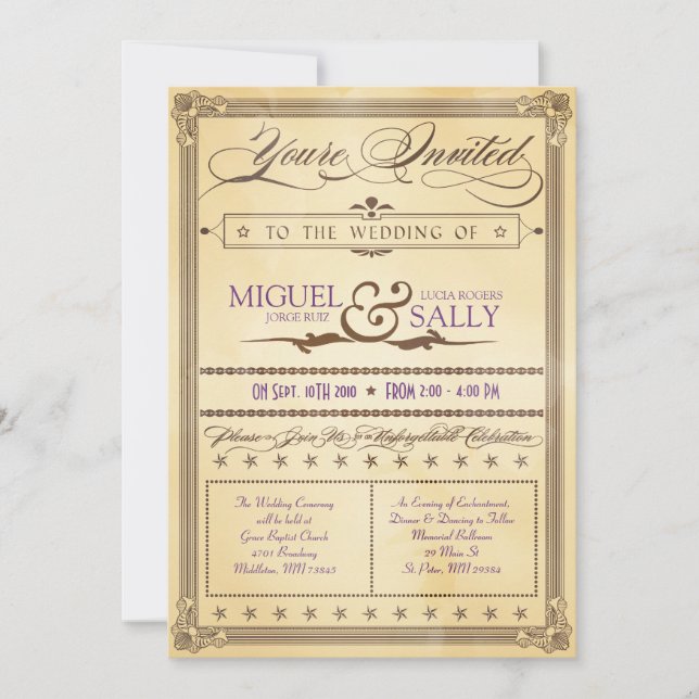 Vintage Cream & Brown Poster Wedding Invitation (Front)