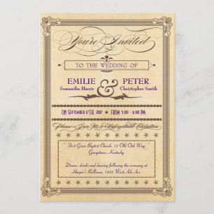 Vintage Cream & Brown Poster Wedding Invitation