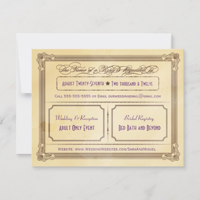 Vintage Cream & Brown Poster Wedding RSVP (Front)