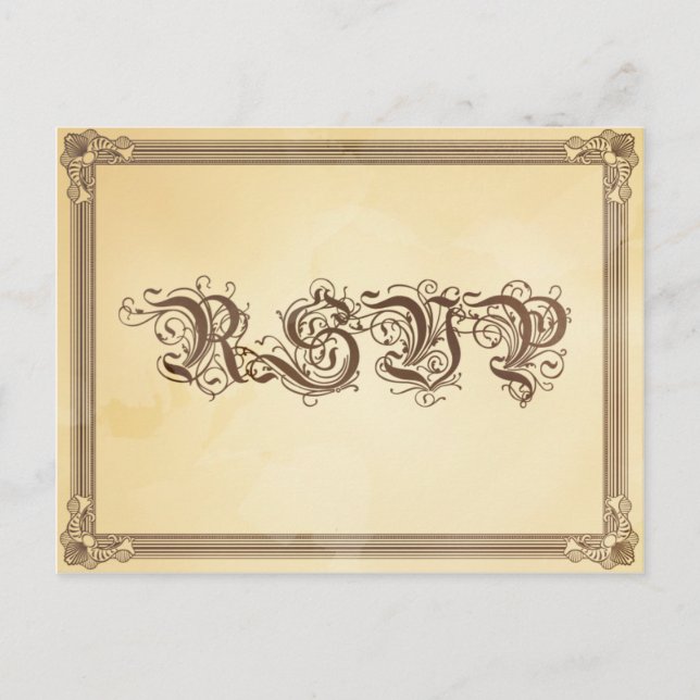Vintage Cream & Brown Poster Wedding RSVP Invitation Postcard (Front)