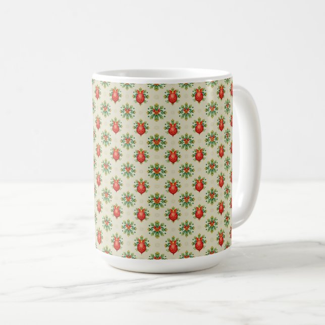 Vintage Cream Christmas Coffee Mug - Red & Green  (Front Right)