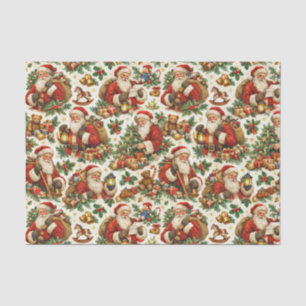Vintage Cream Christmas Santa Claus Pattern Tissue Paper