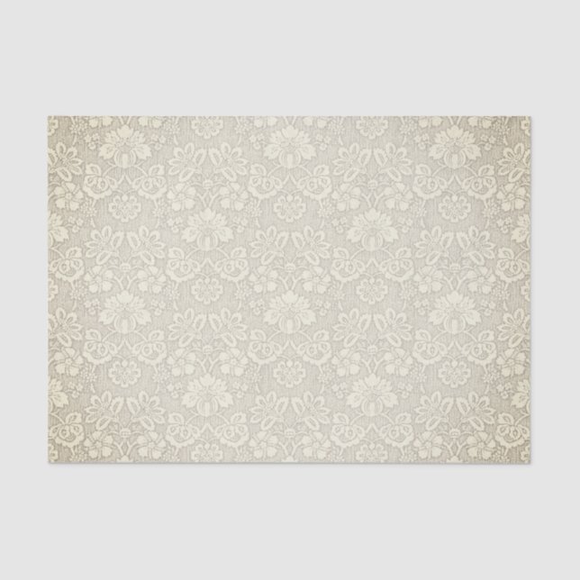 Vintage Cream Floral Damask Tissue Paper (Front)