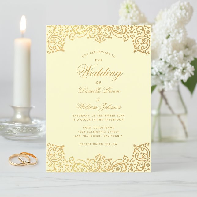Vintage Cream Gold Calligraphy Elegant Wedding Invitation (Creator Uploaded)