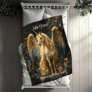 Vintage Cream Pegasus Unicorn Woodland Fantasy Fleece Blanket