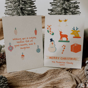 Vintage Cream Red Illustrated Christmas Non-Photo Holiday Card