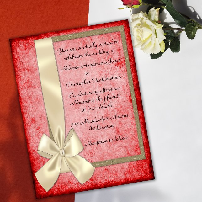 Vintage Cream Ribbon and Red Wedding Invitations (Creator Uploaded)