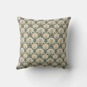 Vintage Cream Sage Green Floral Throw Cushion