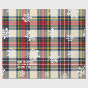 Vintage Cream Tartan Snowflake Personalised Xmas Wrapping Paper